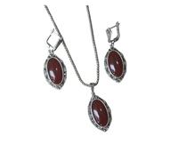 PVUVTNAHW Ensemble collier et boucles d'oreilles for femme, bijoux, trois pierres de couleur disponibles, accessoires rétro(Dark red)