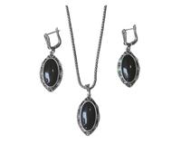 PVUVTNAHW Ensemble collier et boucles d'oreilles for femme, bijoux, trois pierres de couleur disponibles, accessoires rétro(Svart)