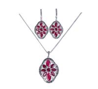 PVUVTNAHW Ensemble collier et boucles d'oreilles turcs vintage avec fleur en résine rouge rose, bijoux et accessoires for femmes