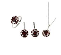 PVUVTNAHW Ensemble de bijoux avec bague et boucles d'oreilles en grenat rouge naturel, pendentif, argent sterling 925, for femme, usage quotidien(7)