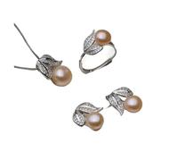 PVUVTNAHW Ensemble de bijoux en argent sterling 925 avec collier et boucles d'oreilles en perles d'eau douce naturelles for femme(Pink)