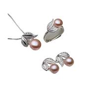 PVUVTNAHW Ensemble de bijoux en argent sterling 925 avec collier et boucles d'oreilles en perles d'eau douce naturelles for femme(Purple)