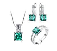 PVUVTNAHW Ensemble de bijoux en nano-émeraude, bijoux carrés, bagues élégantes, pendentif, boucles d'oreilles à clip for femmes(5)
