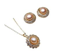 PVUVTNAHW Ensemble de bijoux en perles, collier et boucles d'oreilles en perles d'eau douce naturelles for femme(Pink)