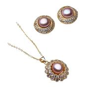 PVUVTNAHW Ensemble de bijoux en perles, collier et boucles d'oreilles en perles d'eau douce naturelles for femme(Purple)
