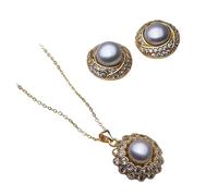 PVUVTNAHW Ensemble de bijoux en perles, collier et boucles d'oreilles en perles d'eau douce naturelles for femme(Gray)