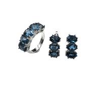 PVUVTNAHW Ensemble de bijoux en topaze bleue de Londres naturelle, bagues et boucles d'oreilles en argent sterling 925 for femme(8)