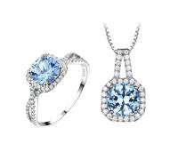 PVUVTNAHW Ensemble de bijoux Nano bleu ciel 5A, bagues rondes en zircone, pendentif octogonal, for fiançailles(5)
