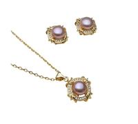 PVUVTNAHW Ensemble de bijoux tendance for femme, collier et boucles d'oreilles en perles d'eau douce naturelles(Purple)