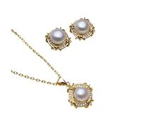 PVUVTNAHW Ensemble de bijoux tendance for femme, collier et boucles d'oreilles en perles d'eau douce naturelles(White)