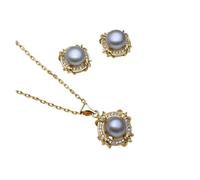PVUVTNAHW Ensemble de bijoux tendance for femme, collier et boucles d'oreilles en perles d'eau douce naturelles(Gray)