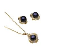PVUVTNAHW Ensemble de bijoux tendance for femme, collier et boucles d'oreilles en perles d'eau douce naturelles(Svart)