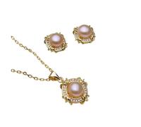 PVUVTNAHW Ensemble de bijoux tendance for femme, collier et boucles d'oreilles en perles d'eau douce naturelles(Pink)