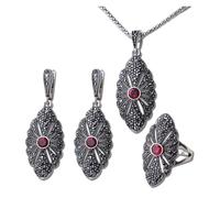PVUVTNAHW Ensemble de bijoux vintage en zircon rouge sculpté, pendentif géométrique, boucles d'oreilles, collier et bague for femmes, strass(7)