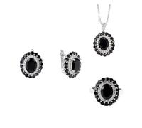 PVUVTNAHW Ensemble de boucles d'oreilles et collier en spinelle noire naturelle en argent S925, luxueux, for femme, anniversaire(10)