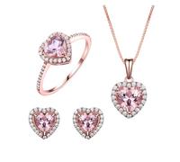 PVUVTNAHW Parure de bijoux cœur en or rose, bague, boucles d'oreilles, pendentif, collier for femme, bijoux en argent sterling 925(9)