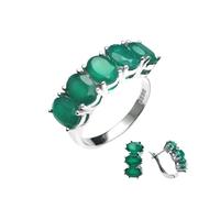 PVUVTNAHW Parure de bijoux en agate verte naturelle, bague et boucles d'oreilles, argent sterling 925, pierres précieuses, for femme(8)