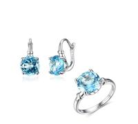 PVUVTNAHW Parure de bijoux en argent S925 avec bague et boucles d'oreilles en topaze bleu ciel naturelle ronde de 10 mm for femme(9)