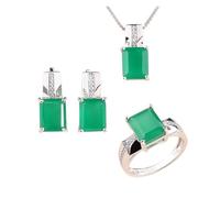 PVUVTNAHW Parure de bijoux en argent sterling 925 avec bague et boucles d'oreilles en agate verte naturelle for femme(8)