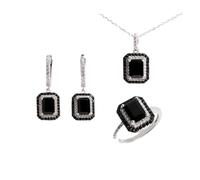 PVUVTNAHW Parure De Bijoux En Argent Sterling 925 Avec Bague Et Boucles D'oreilles En Spinelle Noire Naturelle, Pierres Précieuses, For Femme(6)