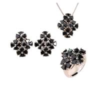 PVUVTNAHW Parure de bijoux en argent sterling 925 avec bague et collier, pierres précieuses naturelles en spinelle noire, for femme(10)