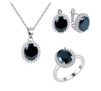 PVUVTNAHW Parure de bijoux en argent sterling 925 avec émeraude ovale et zircone 5A, boucles d'oreilles et collier, bijoux raffinés for femmes(Svart,6)