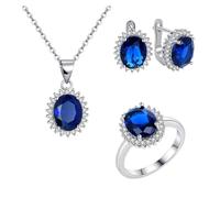 PVUVTNAHW Parure de bijoux en argent sterling 925 avec émeraude ovale et zircone 5A, boucles d'oreilles et collier, bijoux raffinés for femmes(Tanzanite Blue,8)