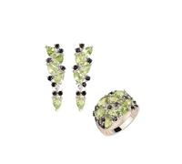 PVUVTNAHW Parure de bijoux en péridot, boucles d'oreilles, bague et pierres précieuses naturelles, argent 925, bijoux fins for femmes(10)