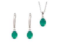 PVUVTNAHW Parure de bijoux for femme, pendentif simple en argent sterling 925, collier et boucles d'oreilles en agate verte naturelle.