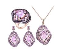 PVUVTNAHW Parure de bijoux ovale en nano moganite rose, pendentif, collier, bague, boucles d'oreilles pendantes, argent sterling 925(9)