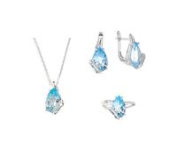 PVUVTNAHW Parure de bijoux tendance en argent sterling 925 avec topaze bleu ciel naturelle en forme de goutte for femme(10)