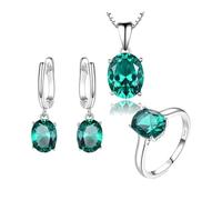 PVUVTNAHW Parures de bijoux en argent sterling 925 for femmes, bague, pendentif, collier et émeraude(7)