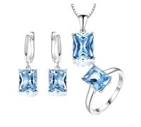 PVUVTNAHW Parures de bijoux en topaze bleu ciel for femmes, bagues, colliers, pendentifs et boucles d'oreilles en argent sterling 925(5)