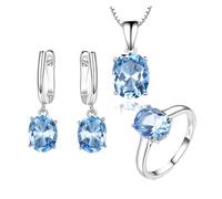 PVUVTNAHW Parures de bijoux en topaze bleu ciel for femmes, bagues, colliers, pendentifs et boucles d'oreilles en argent sterling 925(8)