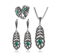 PVUVTNAHW Parures de bijoux vintage à feuilles vertes for femmes, bijoux de fête de mariage en strass(7)