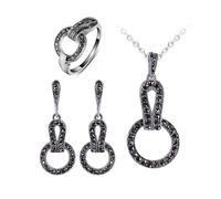 PVUVTNAHW Parures de bijoux vintage for femmes, tailles 7 à 9, colliers, boucles d'oreilles et accessoires en zircone cubique noire(9)