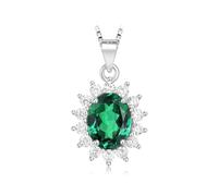 PVUVTNAHW Pendentif Diana ovale en argent sterling 925, saphir synthétique, rubis, nano-émeraude, 2,67 ct, sans chaîne, for femme(Nano Emerald)
