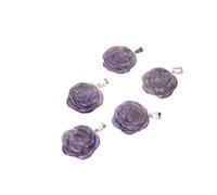 PVUVTNAHW Pendentif en améthyste naturelle, 5 pièces, sculpture de Rose, 28mm, fabrication de bijoux, cristal de guérison, énergie, équilibre des chakras, charme Reiki(Amethyst)
