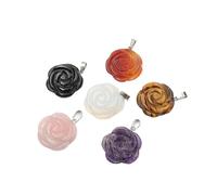 PVUVTNAHW Pendentif en améthyste naturelle, 5 pièces, sculpture de Rose, 28mm, fabrication de bijoux, cristal de guérison, énergie, équilibre des chakras, charme Reiki(Mix color)