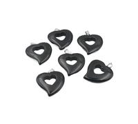 PVUVTNAHW Pendentif en forme de cœur en pierres précieuses naturelles, 6 pièces, breloques, fabrication de bijoux, collier ras du cou, énergie de guérison romantique(Black obsidian)