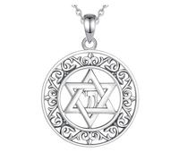 PVUVTNAHW Pendentif étoile de David en argent Sterling 925, amulette hexagramme Vintage, collier YHWH, bijoux religieux for femmes et hommes(With 18inch chain)