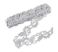 PVUVTNAHW Rubans à broder argentés, écusson thermocollant en forme de feuille, appliqués brodés, dentelle, bordure de 3,8 cm de large for la couture et les loisirs créatifs.