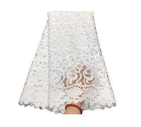 PVUVTNAHW Tissu en tulle et dentelle africaine blanche, 5 yards, 130 cm de largeur, for robe de soirée(White-4)