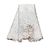 PVUVTNAHW Tissu en tulle et dentelle africaine blanche, 5 yards, 130 cm de largeur, for robe de soirée(White-3)