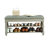 PVXECAG Banc de Rangement en Bois Massif, Deux Couches de Cuir de Vache, Banc de Rangement en Bout de lit for l'entrée et Le Couloir(Gray,90x30x48cm)