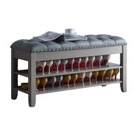 PVXECAG Banc de Rangement en Bois Massif, Deux Couches de Cuir de Vache, Banc de Rangement en Bout de lit for l'entrée et Le Couloir(Blue Gray,90x30x48cm)