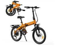 PVY Vélo Électrique Urbain - Équipé de Garde-Boue, Porte-Bagages et Panier - Autonomie 120 km - Vélo Pliable et Léger 22.5 kg,7 Vitesses (Orange)