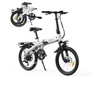 PVY Vélo Électrique Urbain - Équipé de Garde-Boue, Porte-Bagages et Panier - Autonomie 120 km - Vélo Pliable et Léger 22.5 kg,7 Vitesses (Blanc)