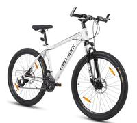 PVY VTT 27,5" pour homme, femme et adolescent à partir de 170 cm - Dérailleur Tourney 21 vitesses, freins à disque mécaniques, fourche à suspension, vélo de ville et de trail robuste, blanc