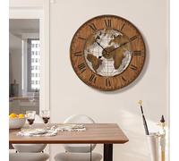 PVYGDXYI Horloge Murale Carte du Monde de 80 cm, Horloge Murale Minimaliste Moderne en Bois, Ronde, silencieuse et sans tic-tac, pour Salon, Maison, Cuisine, Chambre, Bureau, Ferme (80 cm), Marron